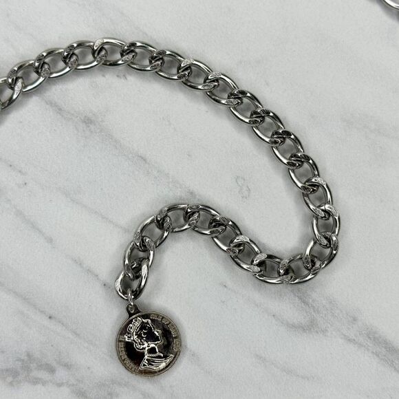 Silver Tone Chain Belt Coin Charm Y2K Body Chain Size Small (S) ✨ - Picture 10 of 10